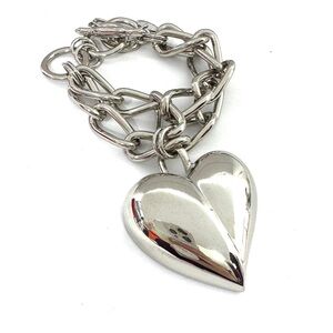 CAROLINA HERRERA Oversized Heart Chain Bracelet NEW Silver Tone VERY RARE